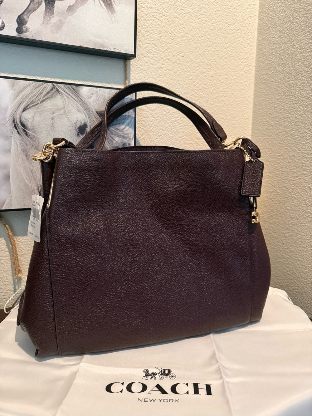 Coach Dalton Pebbled Leather Tote Bag Oxblood
